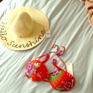 NEW Vibrant orange & floral bikini top